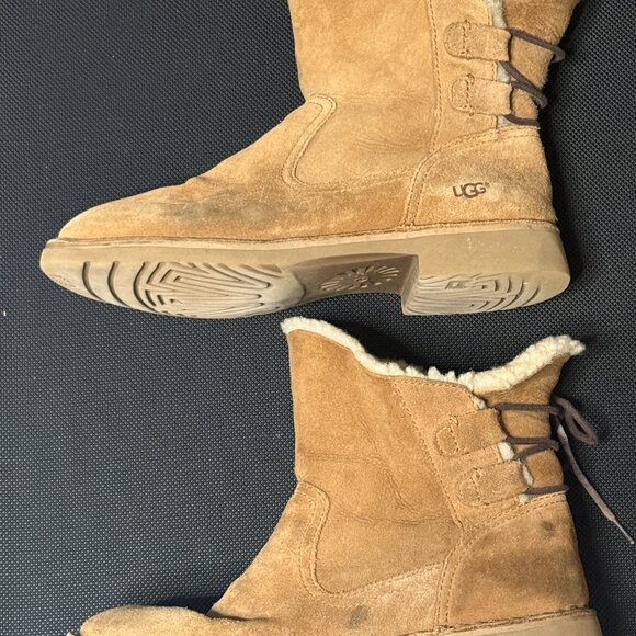 UGG Australia Naiyah Ankle Boot Tan Suede Sheepskin Lace Up Heel 1020144 Sz 7 - Picture 4 of 9